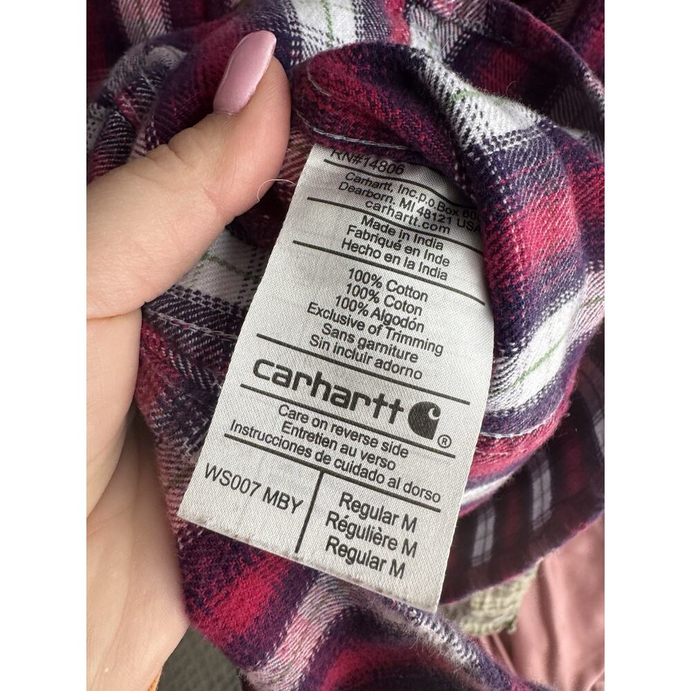 Carhartt Women's Pink Plaid Long Sleeve Button-Up Flannel Shirt Size Medium - Picture 6 of 6